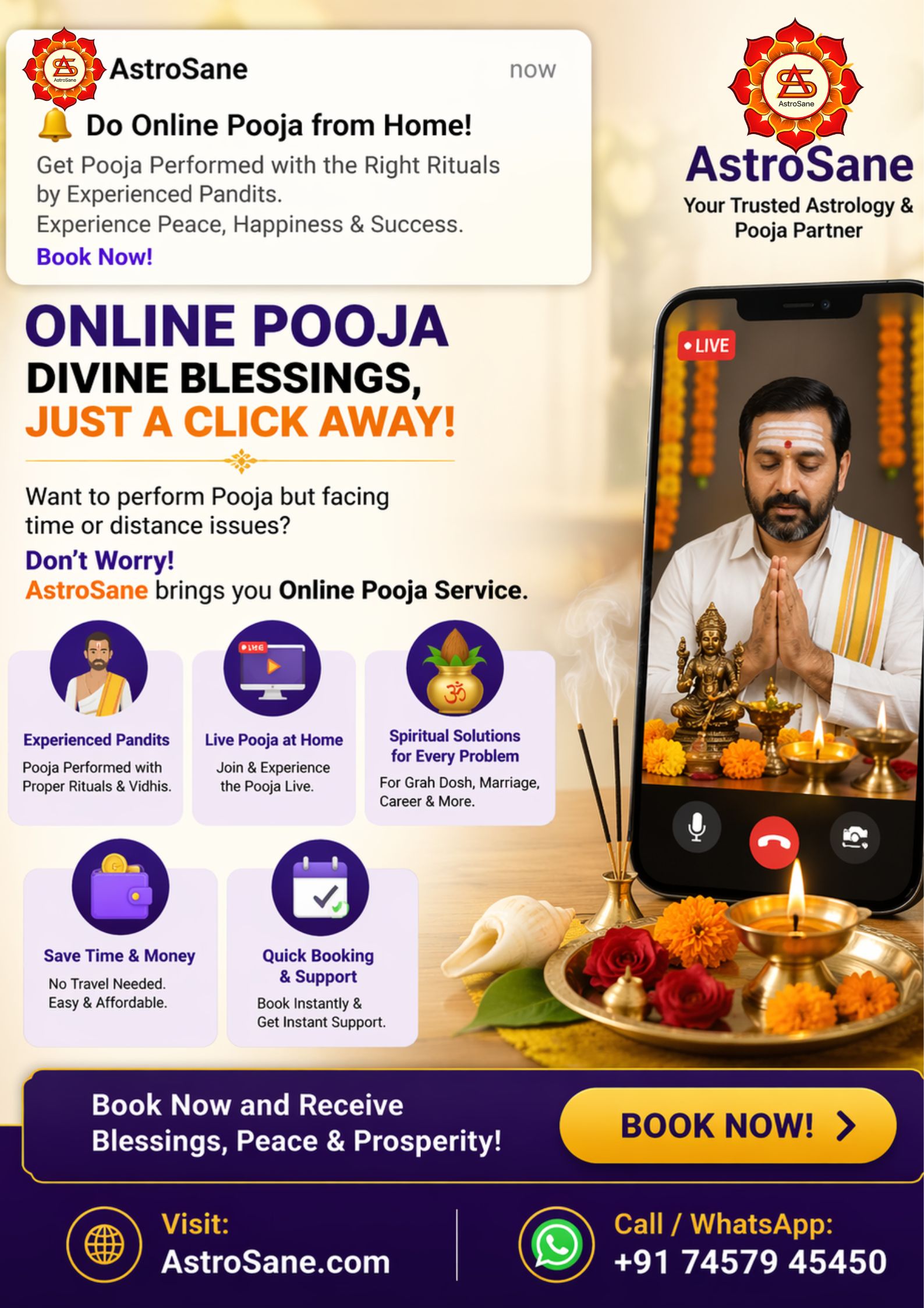 ✨ अब चिंता छोड़िए! AstroSane लेकर आया है Online Pooja Service