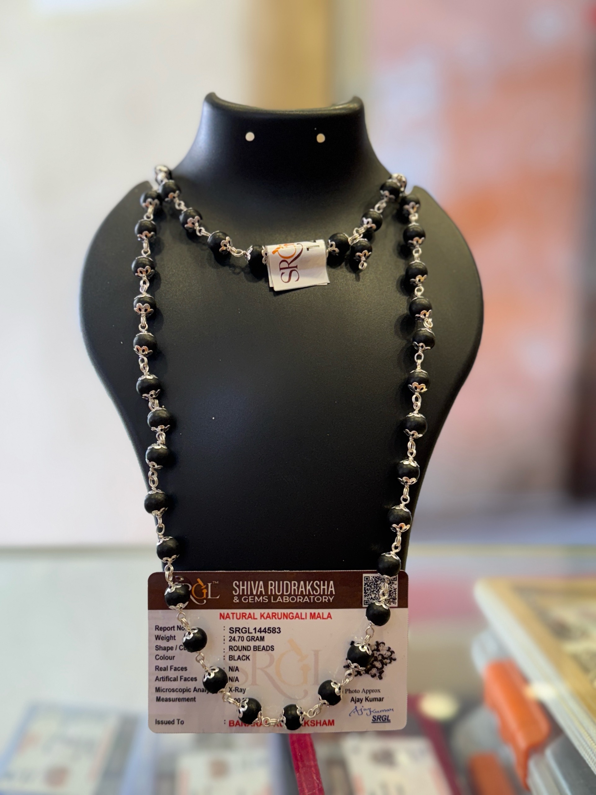 KARUNGALI MALA IN GERMAN SILVER 54+1 BEADS