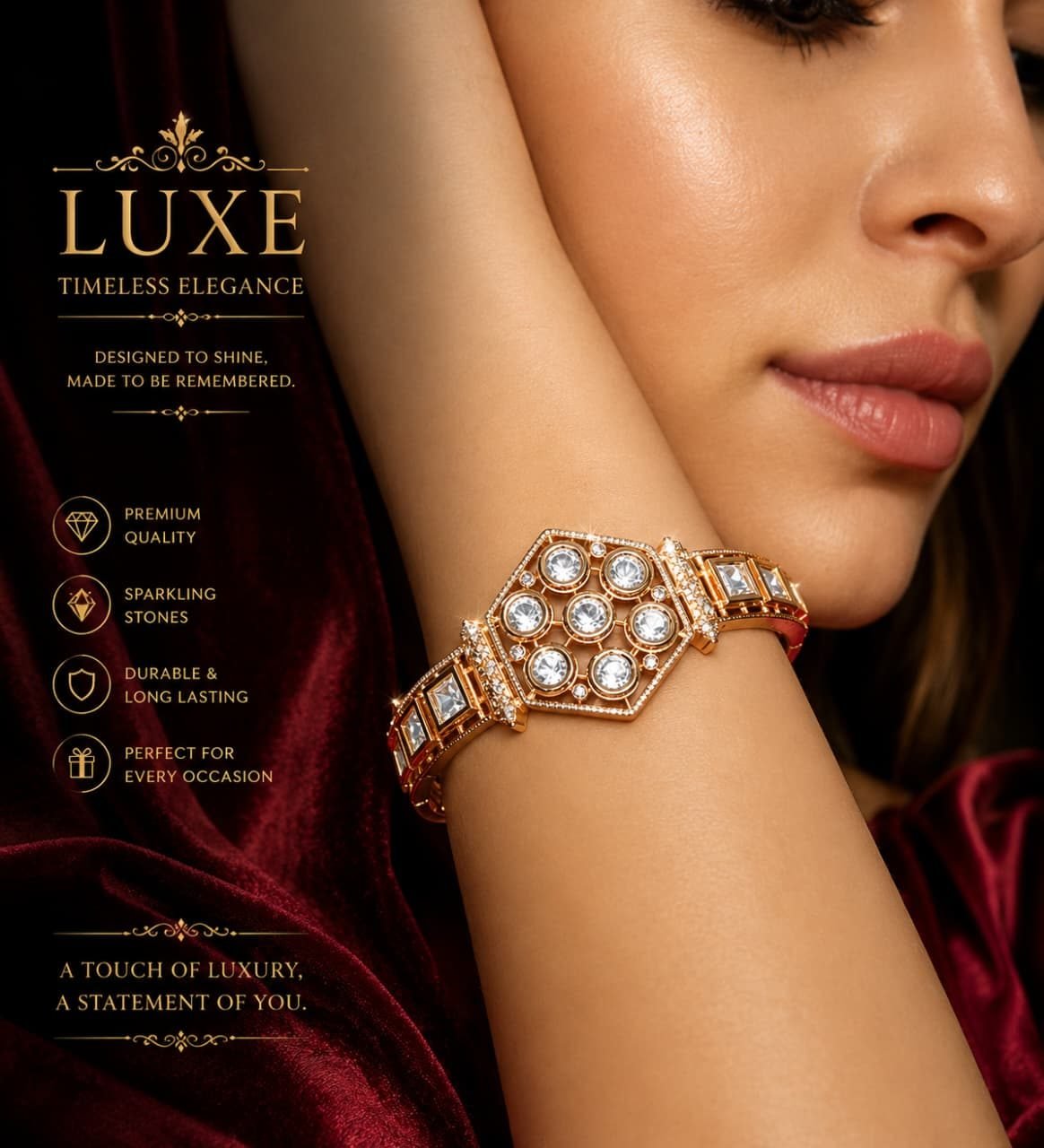 Luxe Gold-Plated Hexagonal Statement Cuff Bracelet